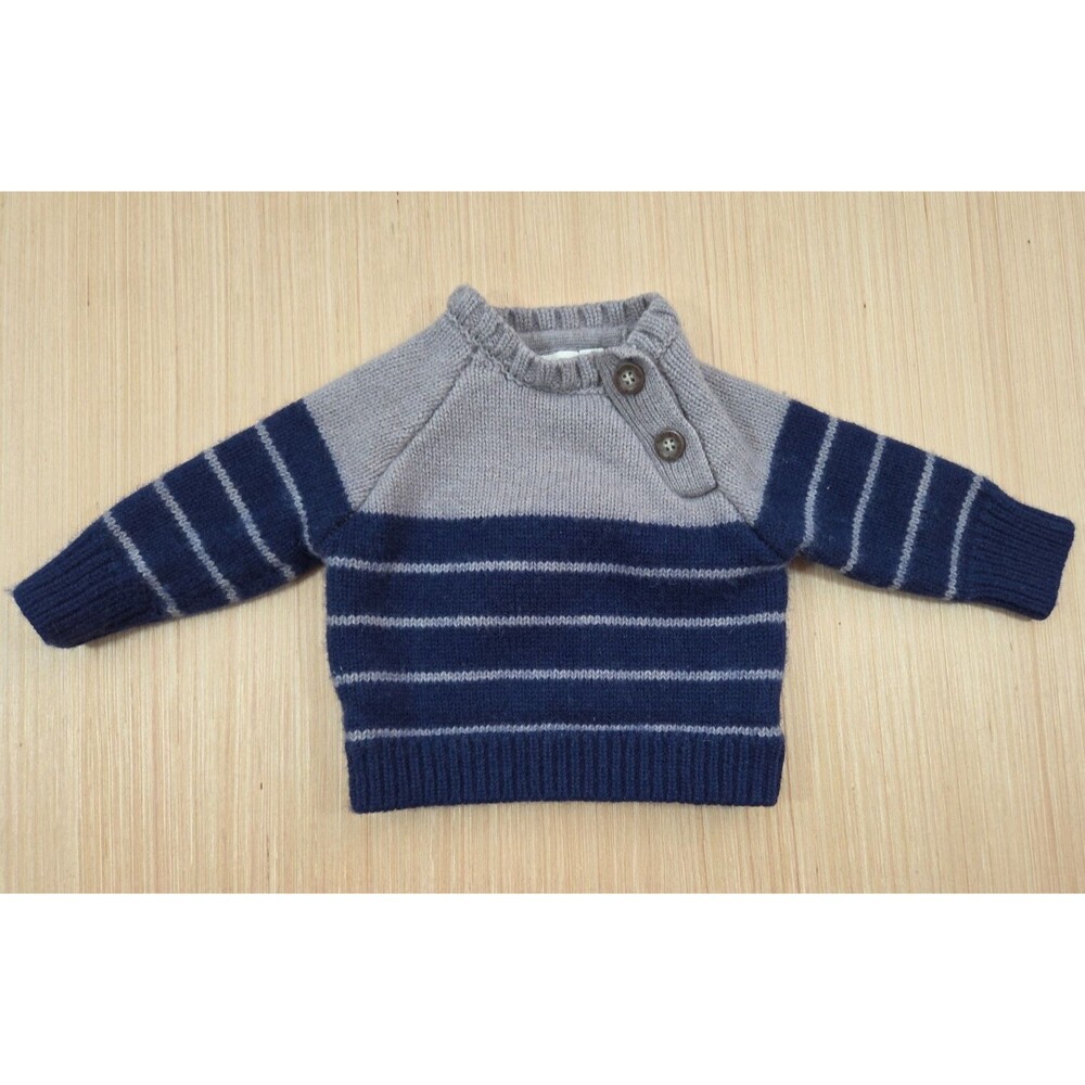 JoJo Maman Bébé Infant's 3-6M Jumper Navy Gray Sweater Lambswool Blend